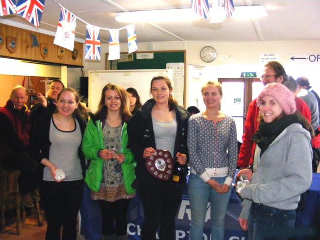 Society - RYA Ladies’ National Champions 2013 (L to R) Rachel Jarvis, Sarah Hickman, Claire Lasko, Lucy Veys, Becky Cross (Chris Atkins ISAF) & Suzi Russell © Nigel Vick